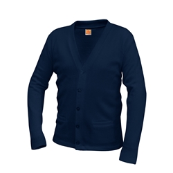 Sweaters-Navy V-neck Cardigan-Embroidered
