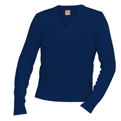 Sweaters-V-neck Pullover-Navy Embroidered